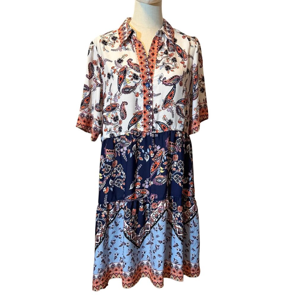 Rabbit Rabbit Rabbit BNWT Mixed Paisley Midi Dress Boho 14 MSRP $90